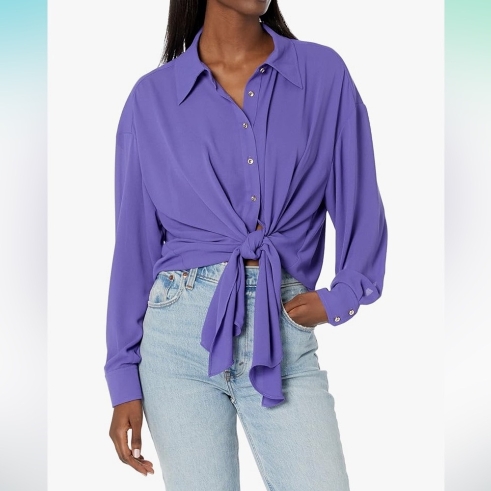 Ramy Brook Raven Tie Front Button Down Top